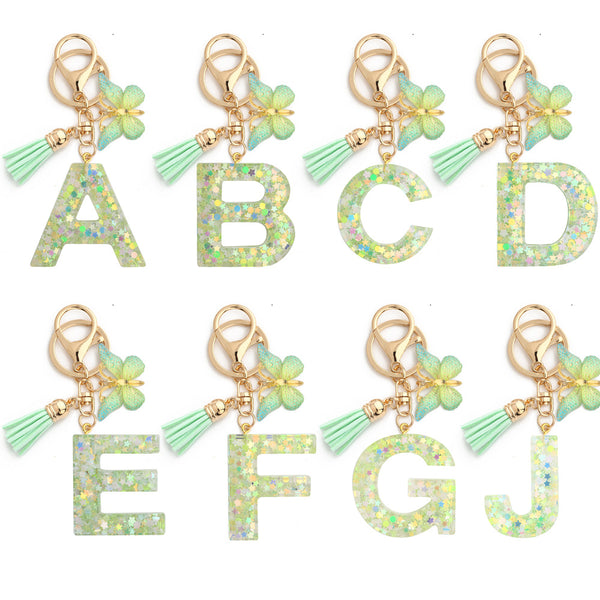 Green shell stone letter resin drop glue 26 English spot men's pendant Europe and the United States popular key chain