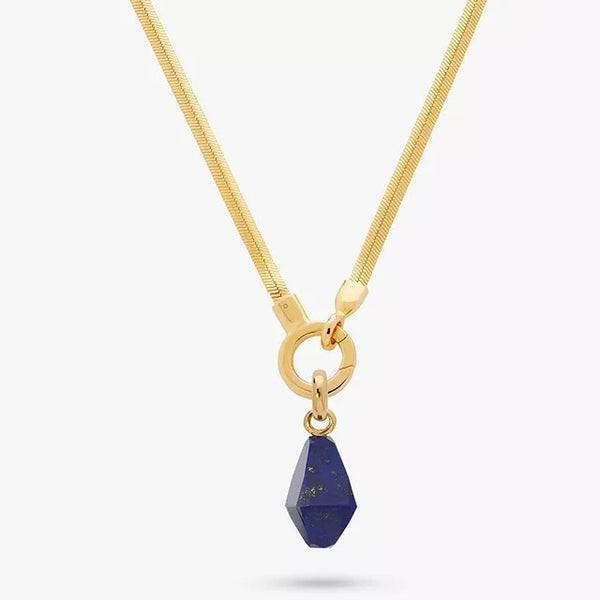 Titanium steel American high Zan new natural stone lapis Lazuli heavy industry necklace pendant DIY high color plated 18K gold