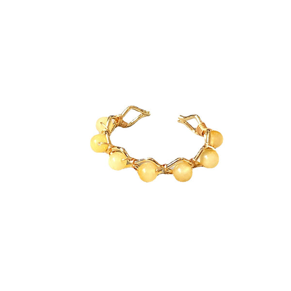 14k gold wrapped natural color tourmaline fresh water powder pearl amber beeswax ring ring