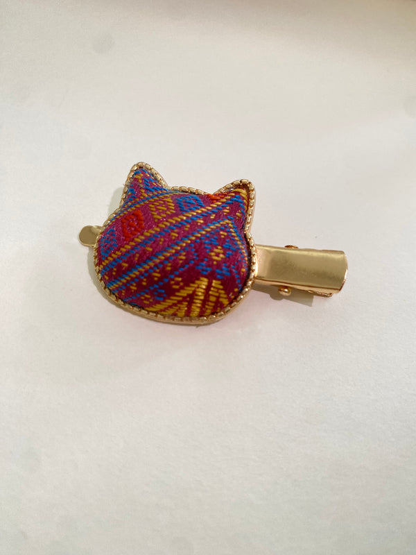 Cute cat hairpin with zhuang jing fabric in beautiful texture